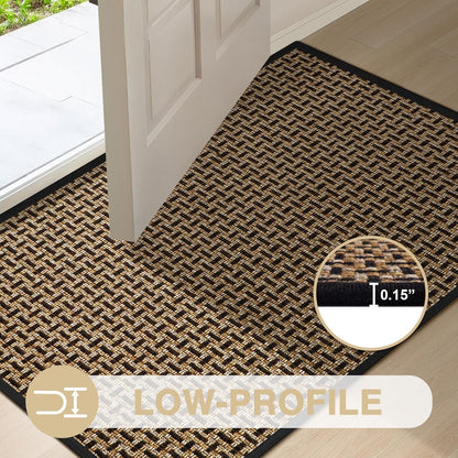 LEKEEPGO Ultra Thin Indoor Door Mat 17"x29", Low-Profile Door Mat Indoor Entrance, Non Slip Rubber Backing Inside Doormat Washable Welcome Front Entryway Dirt Trapper Entry Mat, Khaki