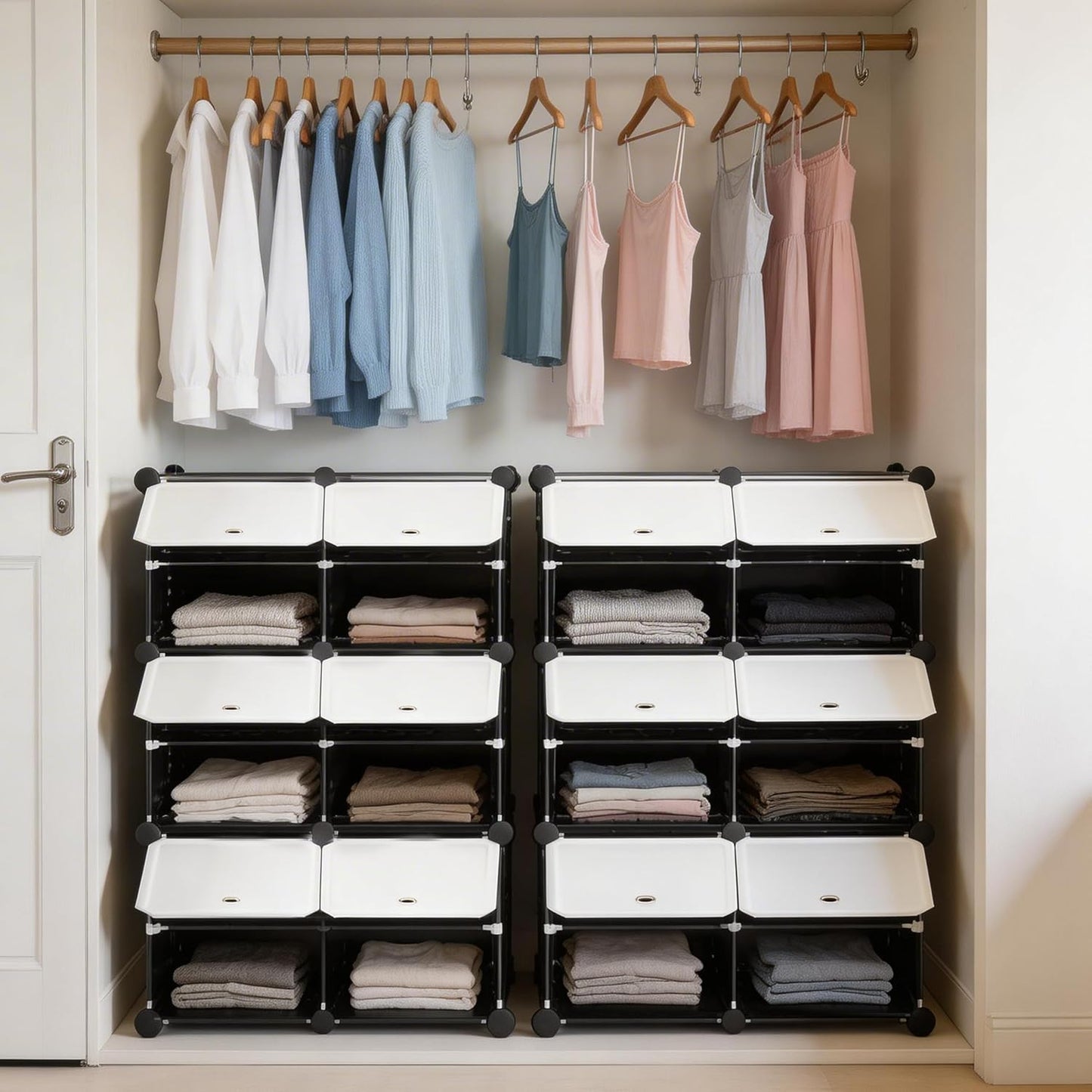 HealSmart Shoe Rack Organizer with Door, Shoe Storage Cabinet, Stackable Plastic Shelves for Closet, Entryway, Hallway, Bedroom, 8-Tier 32-Pair, White