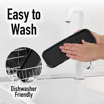 Zulay Kitchen (9x3.5in) Sponge Holder for Kitchen Sink - Flexible Heavy-Duty Multipurpose Sink Caddy - Counter Organizer for Kitchen, Bathroom, Makeup, Trinkets & More! (Grey)