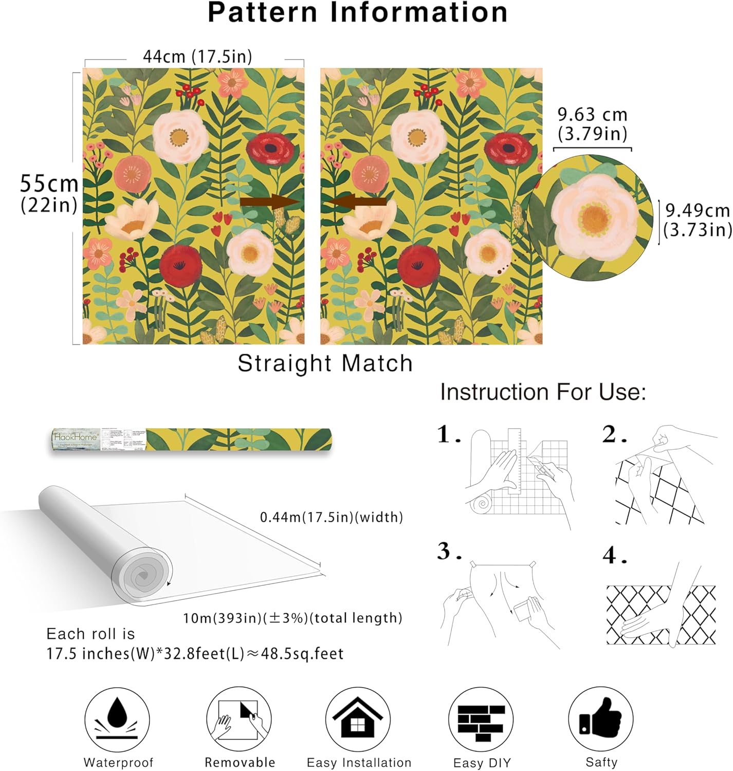 HAOKHOME Floral Peel and Stick Wallpaper Boho Vintage Wall Paper Removable for Bathroom Nursery Beige/Pink/Red Contact Paper 17.3in x 9.8ft