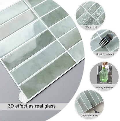 10-Pack Peel and Stick Backsplash Tiles, 11.4×9 Inch Beige Self Adhesive 3D Vinyl Wall Tiles for Kitchen, Bathroom and Camper