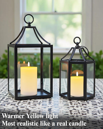 Gmnee 3"x4" Flickering Flameless Candles with Remote Timer, 3" Diameter White Pillar, Real Wax, Set of 2 Large Battery Operated LED Candles for Table and Fireplace Decor (H 4")