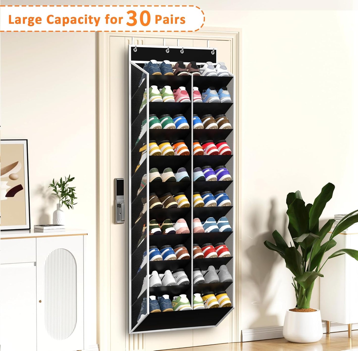 KEEPJOY Over The Door Shoe Organizer,Hanging Shoe Organizer 12 Mesh Pockets Shoe Organizer for Closet,Works Well for Men and Woman Kids Shoes Storage, 57.5×12.6inch(Beige)