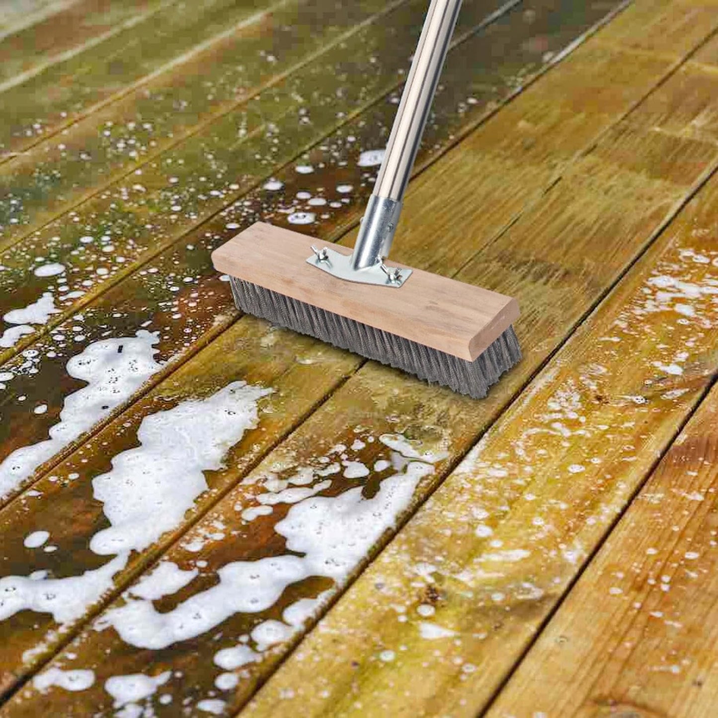 Floor Scrubber Brush with Long Handle for Deck Cleaning, 52'' Stiff Bristle Scrub Broom for Shower, Bathroom, Boat, Concrete, Carpet, Garage
