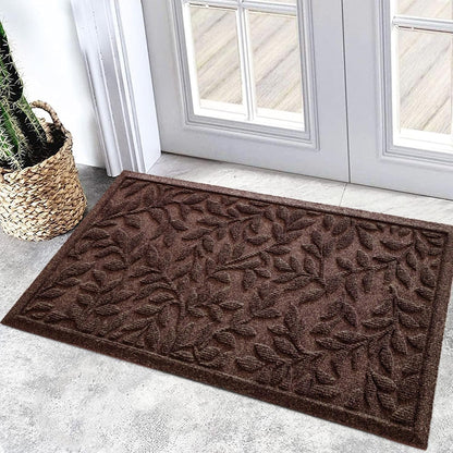 Bulijojo Sturdy Front Entrance Doormats,Durable Heavy Duty Welcome Mat,Thick Absorbent Natural Rubber Non Slip Mat,Easy Clean Entryway Mat 17x30 Inch Leaves Green