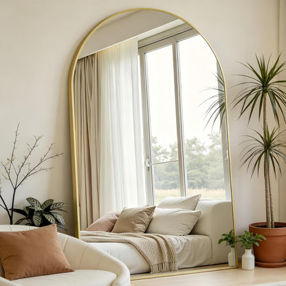 Prywot Arched Full Length Mirror, 70"x26" Free Standing Floor Mirror, Modern Full Body Mirrors with Stand, Wall Mirrors with Aluminum Alloy Frame for Bedroom,Living Room, Gold