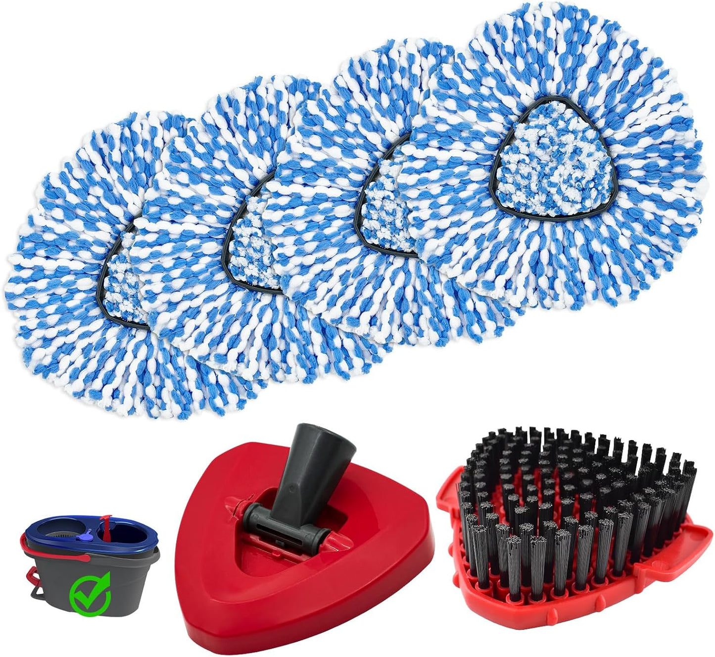Mop Heads for O Cedar RinseClean 2 Tank Spin Mop System, 3 Microfiber Mop Head Refills and 3 Chenille Mop Pads,1 Scrub Brush, and 1 Mop Base with Mop Handle Set Combo