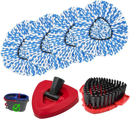 Mop Heads for O Cedar RinseClean 2 Tank Spin Mop System, 3 Microfiber Mop Head Refills and 3 Chenille Mop Pads,1 Scrub Brush, and 1 Mop Base with Mop Handle Set Combo