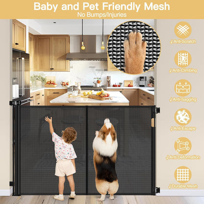 Newly Enhanced - 42" Tall × 120" Extra Wide Retractable Baby Gate Keeps Pets from Getting Under Tall Dog Gate, Indoor/Outdoor Baby Gates for Dogs, Retractable Dog Gate for Large Openings, White