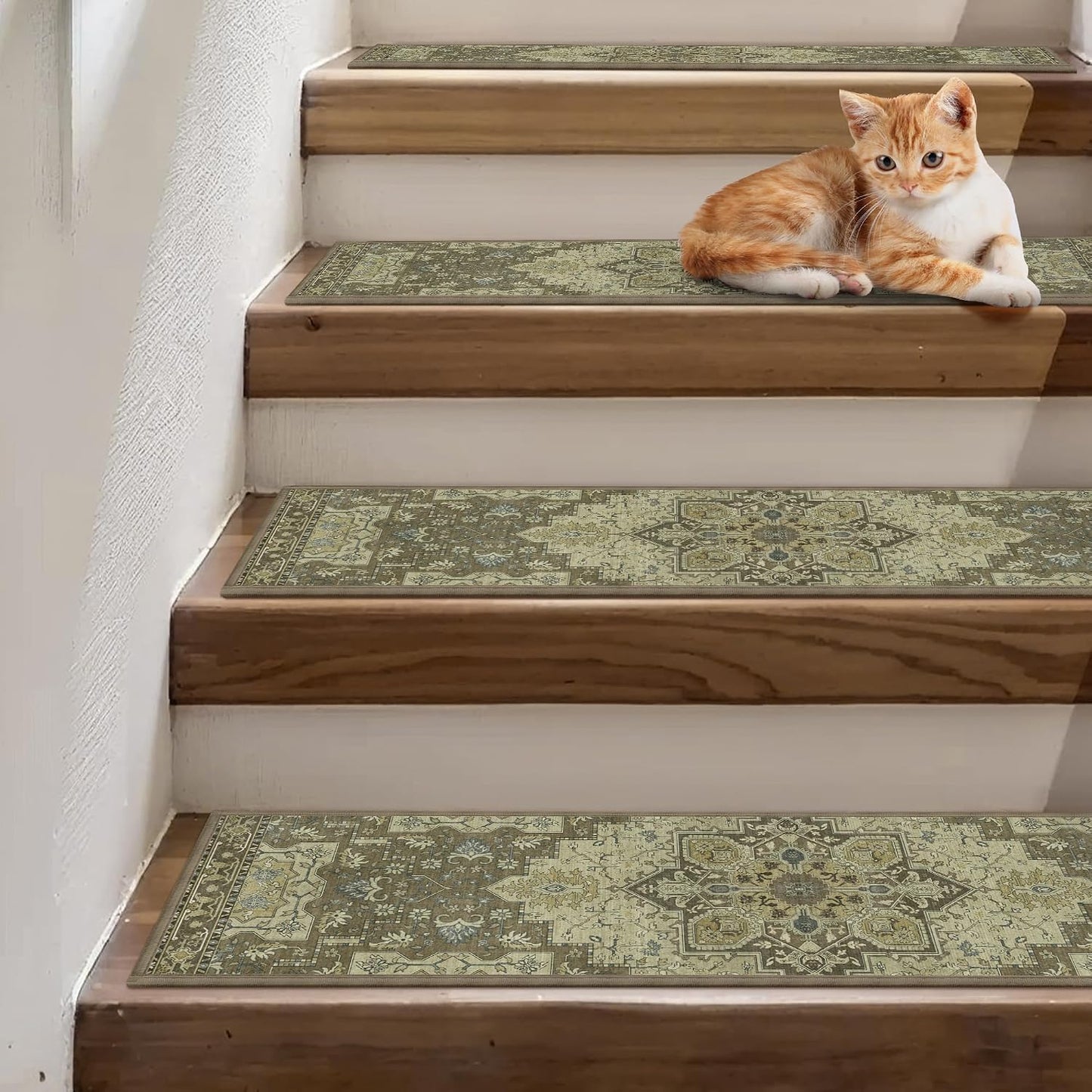 sarben Non Slip Stair Treads for Wooden Steps 15PCS - 8"x30" Indoor Safety Carpet, Edging Mats with TPE Adhesive Backing, Pet and Elderly Friendly Stair Rugs (Taupe) - Colors A