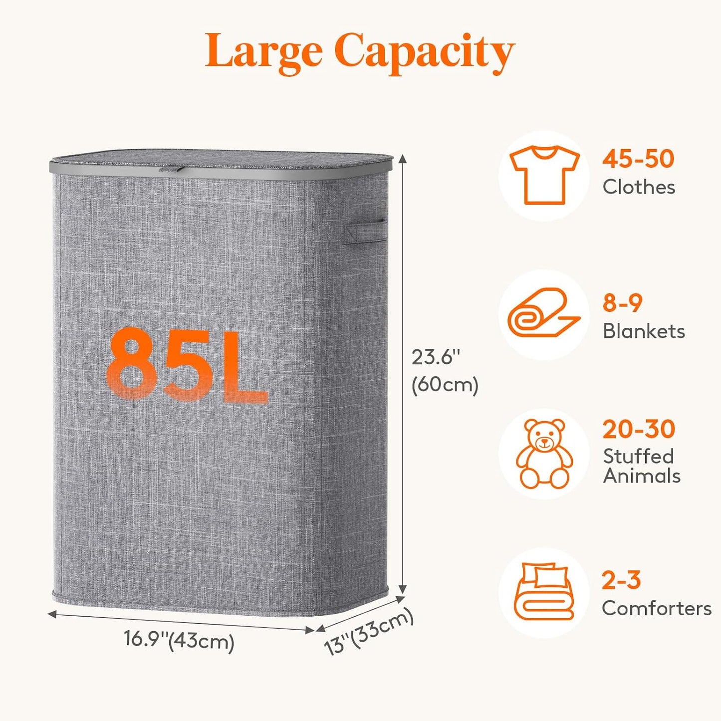Lifewit 165L Large Laundry Basket with Lid, Laundry Hamper with Plastic Handles and Removable Bag, Foldable Tall Dirty Clothes Hampers for Laundry for Laundry Room, Bedroom, Bathroom, Dorm, Beige