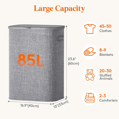 Lifewit 165L Large Laundry Basket with Lid, Laundry Hamper with Plastic Handles and Removable Bag, Foldable Tall Dirty Clothes Hampers for Laundry for Laundry Room, Bedroom, Bathroom, Dorm, Beige