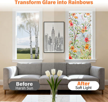 Finnez Window Privacy Film 3D Static Cling Window Film, No Glue Heat Control & 96% UV Blocking for Home Office, Decorative Frosted Glass Cover 17.5 Inch x 6.5 Feet