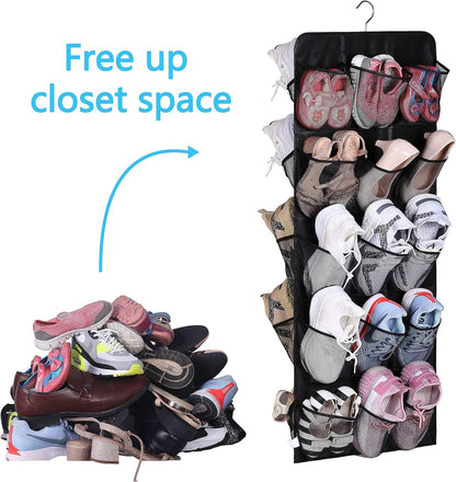 MISSLO 30 Large Pockets Dual Sided Hanging Shoe Organizer for Closet with Rotating Hanger Hanging Shoe Shelves, Grey