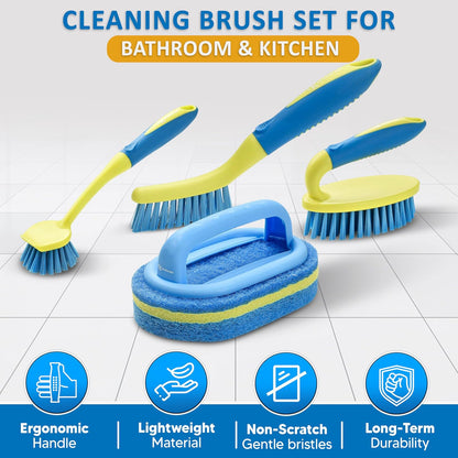 Tile Tub Scrubber Brush with 5 Different Function Cleaning Heads and 51" Extendable Long Handle Non Scratch Shower Scrubber for Cleaning Bathroom Kitchen Toilet Wall Bathtub