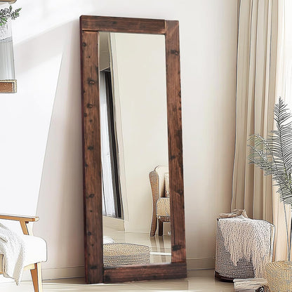 Solid Wood Full Length Mirror - 65"x22" Arched Floor Mirror, Free Standing & Wall Mounted - Elegant Design for Bedroom, Dressing Room, Hallway, Brown