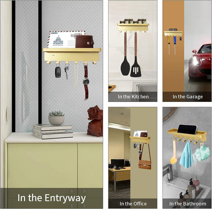 GTK Key Holder for Wall, Key Hooks with 6 Hooks, Wall Mounted Key Holder for Hallway, Self Adhesive Key Rack(White)