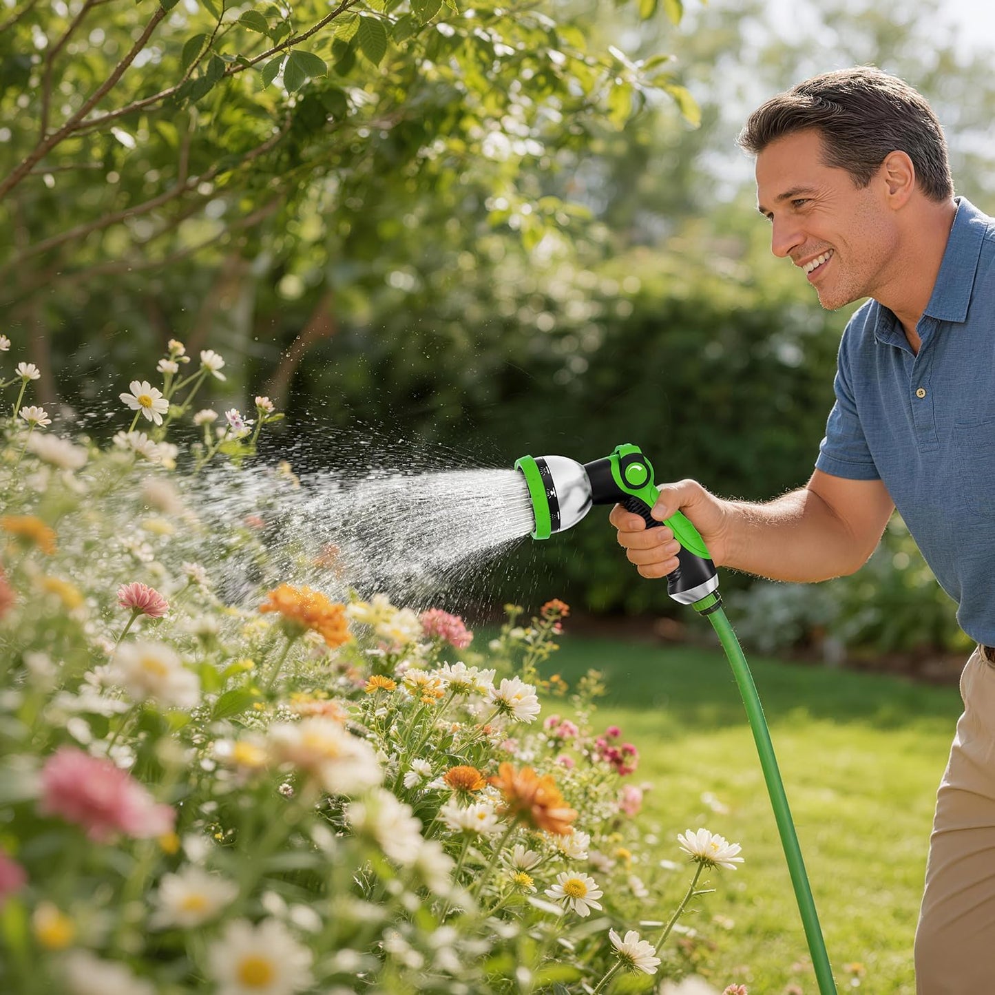 Besiter Garden Hose Nozzle Sprayer: 2 Pack 10 Watering Patterns Spray Nozzles Heavy Duty Metal Hose Head Hose Attachment, Thumb Control On Off Valve