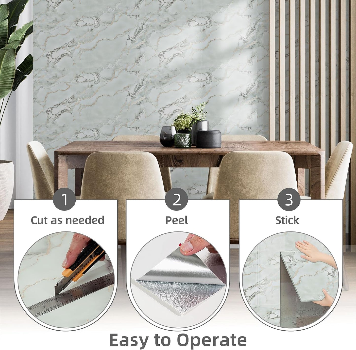 Vieshful 20pcs Peel and Stick Backsplash Tile，12"x12" Self Adhesive Marble Tile for Wall, PVC Waterproof Shower Wall Panels, Back Splash Stick on Tiles for Kitchen Bathroom Living Room (Not Real Tile)