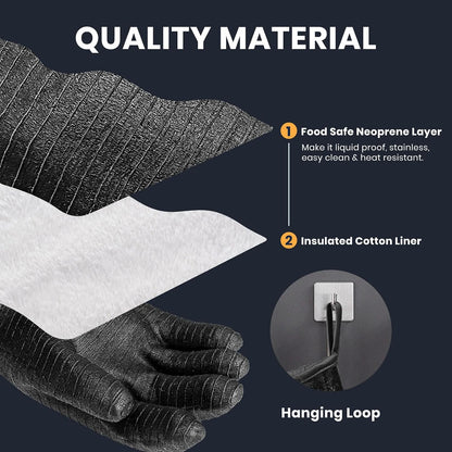 GEEKHOM 18-Inch Heat Resistant BBQ Gloves 932°F Waterproof Long Sleeve Cooking Gloves, Non-Slip Silicone Grip Grill Gloves for Grilling, Smoker, Oven, and Kitchen Use