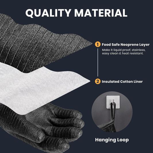 GEEKHOM 18-Inch Heat Resistant BBQ Gloves 932°F Waterproof Long Sleeve Cooking Gloves, Non-Slip Silicone Grip Grill Gloves for Grilling, Smoker, Oven, and Kitchen Use