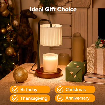 Candle Warmer Lamp with Timer, Dimmable Wax Warmer Candle Lamp for Jar Candle with 2 Bulbs, Christmas Birthday Gifts for Women Mom, Cozy Home Decor for Room, Bedroom, Kitchen-Pleated Fabric