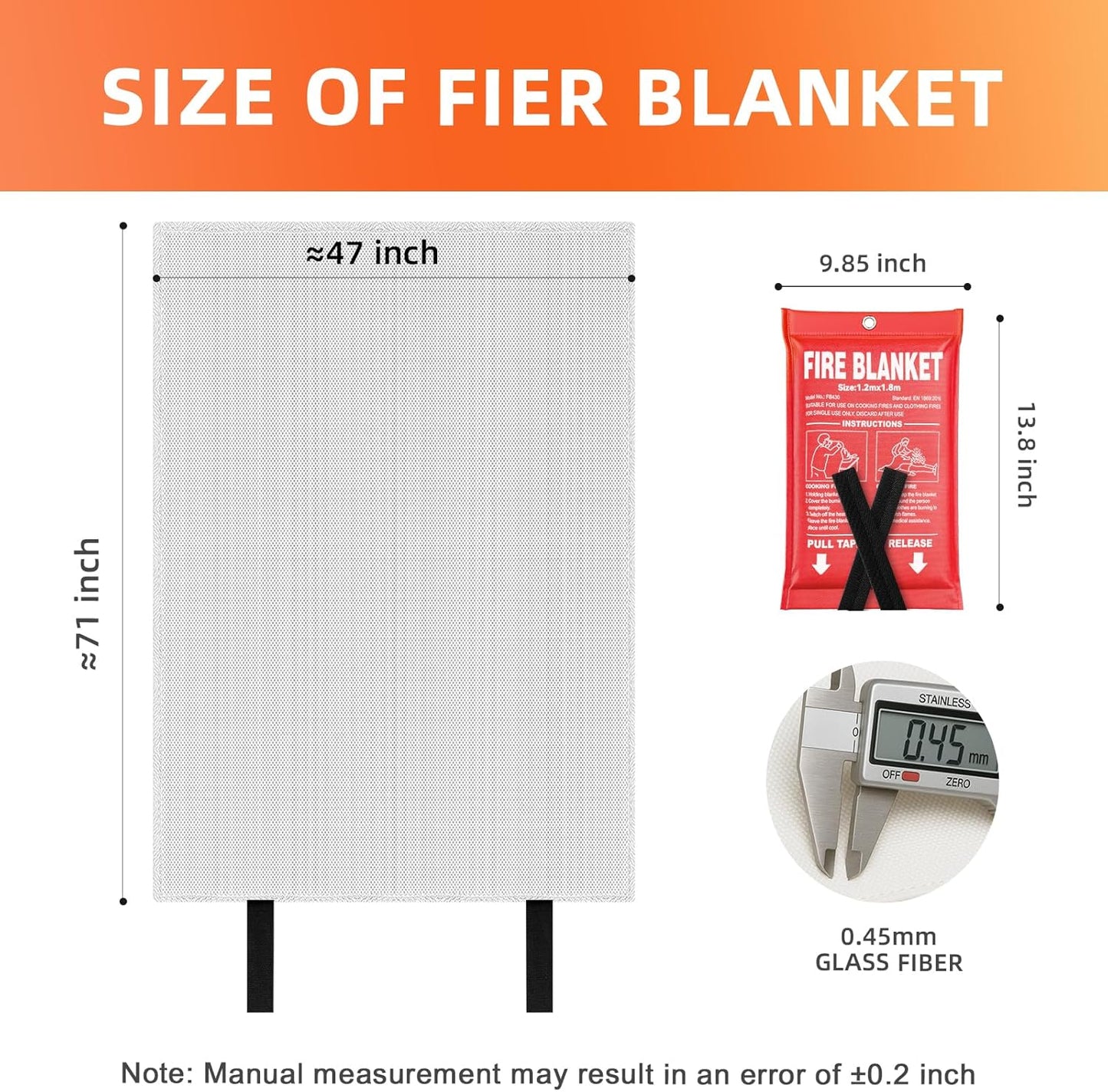 Extra Large Fire Blanket - 47" x 71" CE Certified Fiberglass Prepared Emergency Fire Blanket XL for Home and Kitchen, Schools, Restaurants, Car' s Hood Fire, 1.2-1.8m BBQ Grill