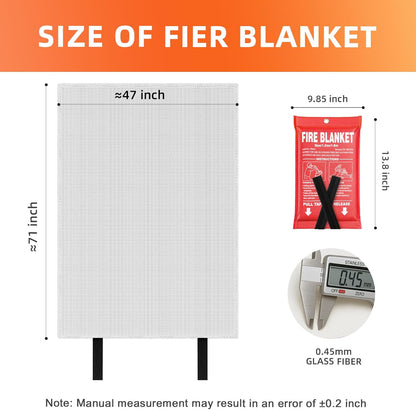 Extra Large Fire Blanket - 47" x 71" CE Certified Fiberglass Prepared Emergency Fire Blanket XL for Home and Kitchen, Schools, Restaurants, Car' s Hood Fire, 1.2-1.8m BBQ Grill