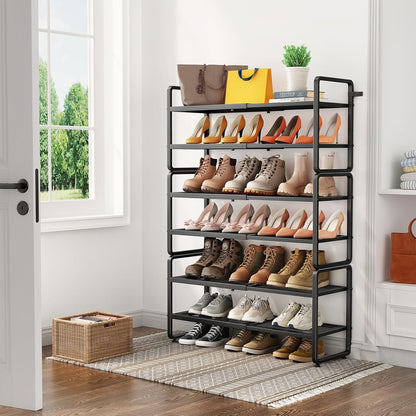 SNTD Shoe Rack - Expandable Shoe Organizer for Closet, Adjustable Metal Shoe Shelf Storage, Stackable Long Shoe Stand Holder for Garage, Entryway, Door Entrance (Black, 2-Tier)