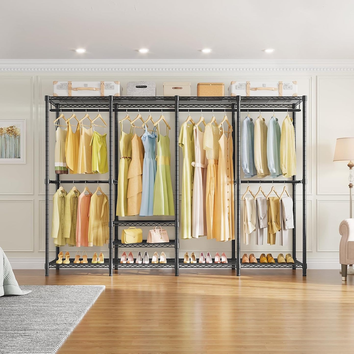 VIPEK V40 Heavy Duty Clothes Rack, 1110lbs Capacity Sturdy Metal Garment Rack, Clothing Rack with 6 Shelves & 4 Hang Rods, Adjustable Open Wardrobe Closet Organizer for Bedroom/Apartment/Retail, Black
