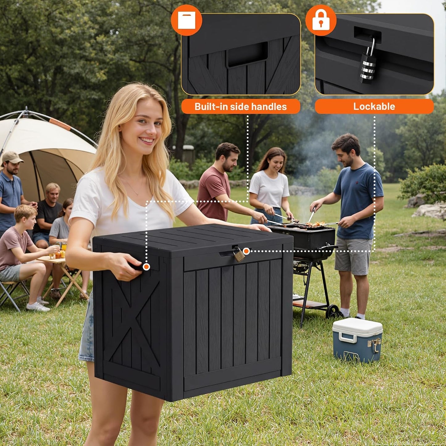 32 Gallon Deck Box Outdoor Indoor Waterproof Storage Box for Patio Furniture, Pool Accessories, Garden Tools, and Cushion Storage, Black