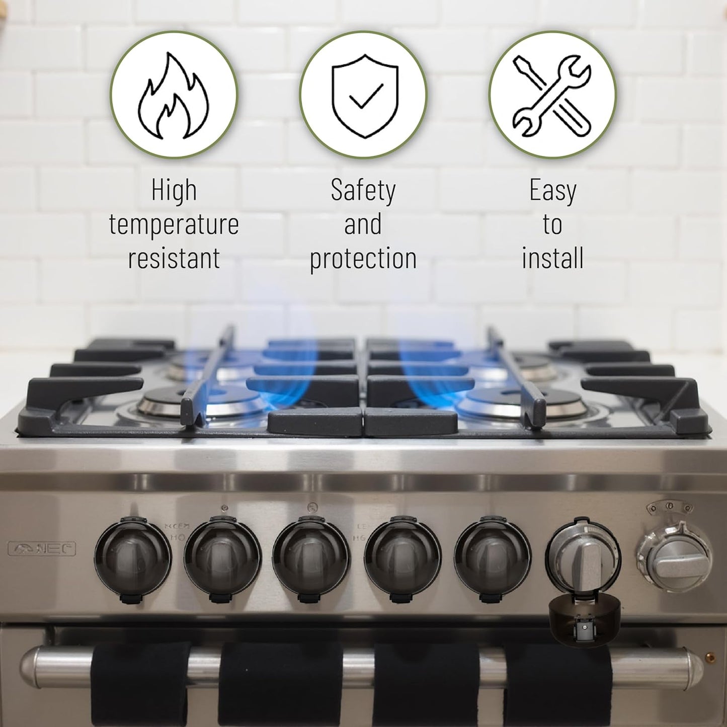 Bates- Stove Knob Safety Covers, Universal Size, 5 Pack, Black, Double Key Design, Heat Resistant Oven Knob Covers for Child Safety, Stove Guard Baby Proofing