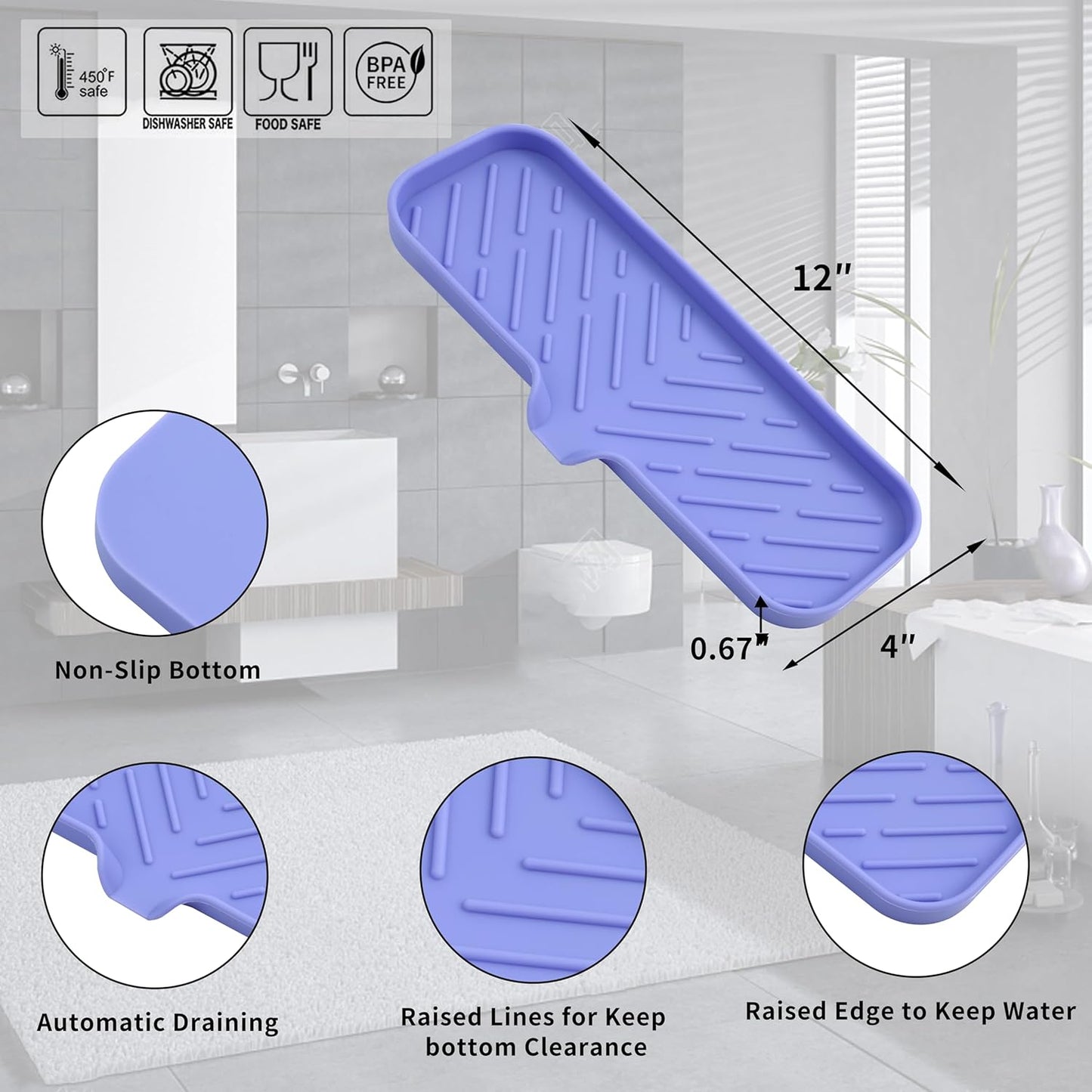 MicoYang Silicone Bathroom Soap Dishes with Drain Spout-Bathroom and Kitchen Sink Organizer,Sponge Holder,Dish Soap Tray,Perfect for Dispenser,Scrubber,Bottle,Cup on Sink or Counter-Coffee 4.9"×3.2"
