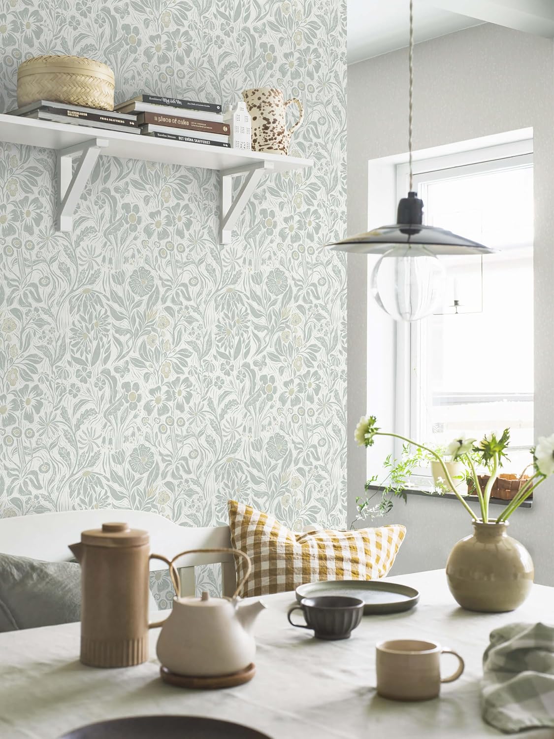 Heroad Peel and Stick Wallpaper Boho Beige Contact Paper Floral Wall Paper Removable Self Adhesive Wallpaper for Cabinet Bedroom Living Room Entryway Walls Bathroom Waterproof Vinyl Roll 17.3''x78.7''