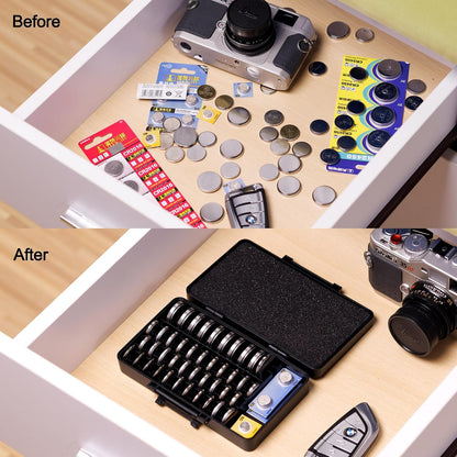 KIWIFOTOS 27 AA + 35 AAA Combo Battery Case Set with Tester | 62 PCS AA AAA Battery storage, Pegboard compatible, Wall Mount Battery Organizer Dispenser, magnetic tester, no‑assembly