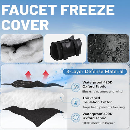 Outdoor Faucet Covers for Winter,7.28" W x 10.35" H Faucet Covers with 420D Waterproof Oxford Fabric, Reflective Strips (Black, 2 Pcs)