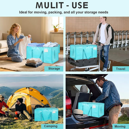 8 Pack-Extra Large Heavy Duty Moving Bags - Waterproof Storage Totes with Handles & Zippers, Foldable for College Dorm, Storage (Clear)