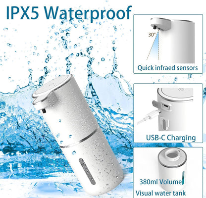 Automatic Soap Dispenser – Touchless Foaming Soap Dispenser 400ml USB Rechargeable Dispenser Electric Wall Mounted 4levels Adjustable Foam Soap Dispenser Pump for Bathroom Kitchen(Silver)