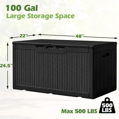 Greesum Outdoor Storage Box 31 Gallon Storage Box with Lid for Patio Furniture, Garden Tools, Pool Supplies, Waterproof and UV Resistant, Lockable, Dark Black