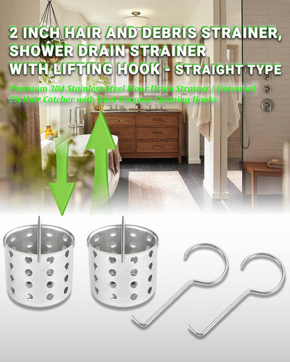 2 Pcs Shower Drain Strainer Hair Catcher, 304 Stainless Steel Drain Strainer Compatible with Oatey Designline Linear & Square Shower Drains with Drain Grate Lifting Key, Vertical Hook Style