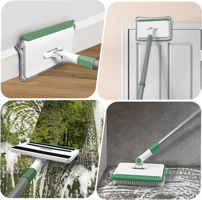 Baseboard Cleaner Tool with Handle, Wall Cleaner Mop with 54.7'' Adjustable Long Handled 1 Scrubber Brush Mop Head and 4 Reusable Cleaning Pads for Baseboards Cleaning, Ceiling, Skirting Board