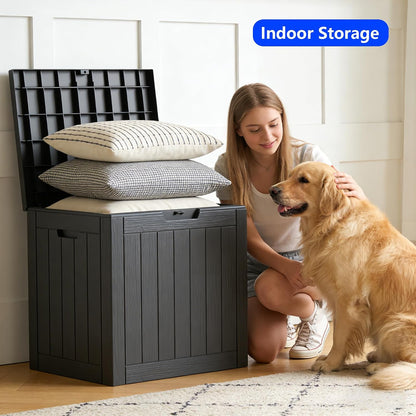 320 Gallon Outdoor Storage Box Resin Deck Box All Weather Waterproof Large Lockable Storage Container Deck Box for Patio Furniture, Garden Tools, Lockable, Black