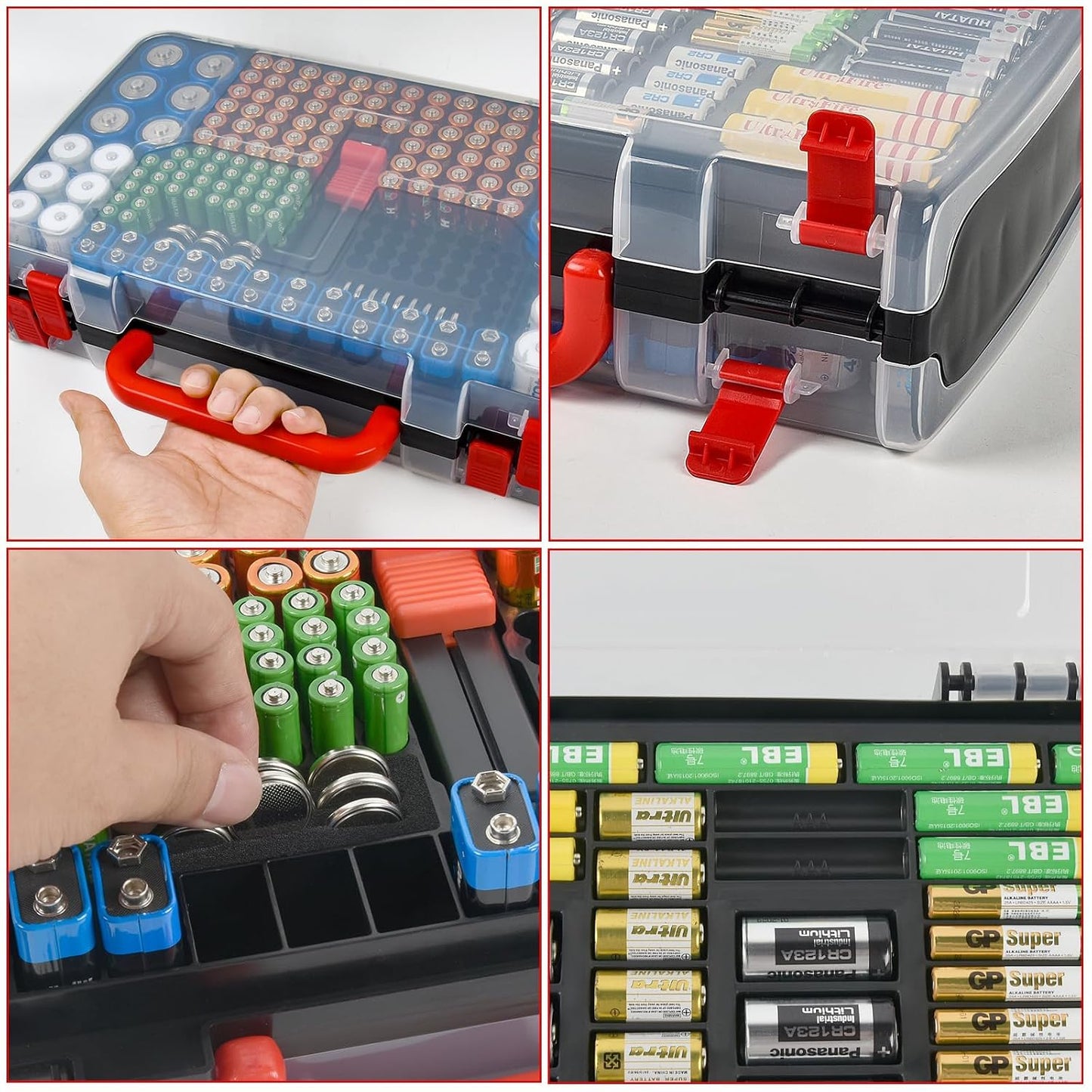 FULLCASE Double-Sided Battery Storage Organizer Case with BT-168 Tester, Holds 269, Fits AA AAA AAAA C D 9V 18650 CR123A CR2 23A 4LR44 and Coin Cells, Water-Resistant, Portable Handle - Deep Blue