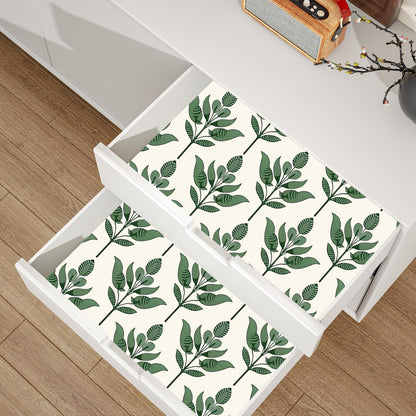 BOKEBEVE Leaves Contact Paper Floral Wallpaper Stick and Peel Boho Damask Wall Paper for Liner Drawer Cabinet Backsplash Renter Friendly Waterproof 17.5 x 118In