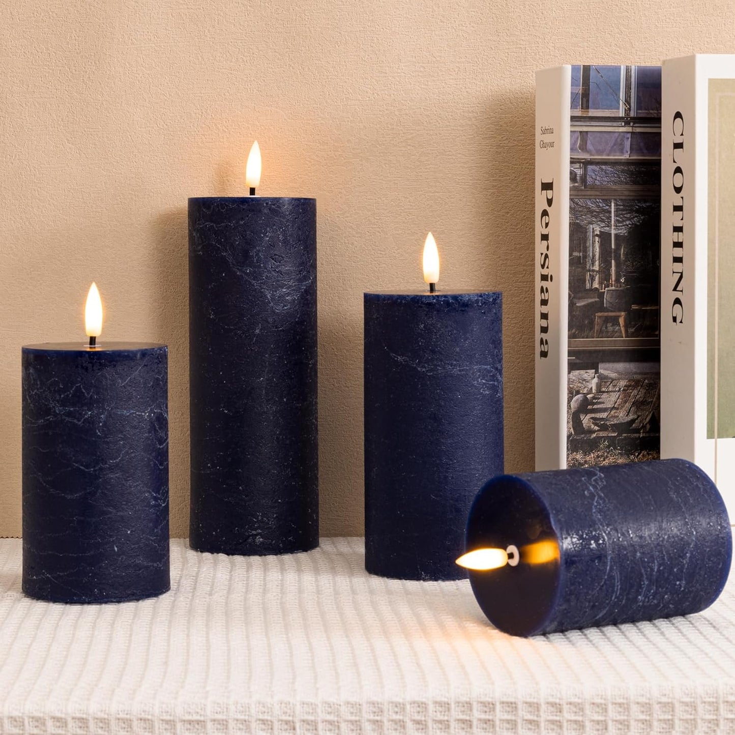 Flickering Flameless Candles, Real Wax Battery Operated Candles with Remote, Flat Top Led Flameless Pillar Candles for Home, Wedding, Party Decor, Set of 4, Φ 3" H 4" 5" 6" 8", Ivory
