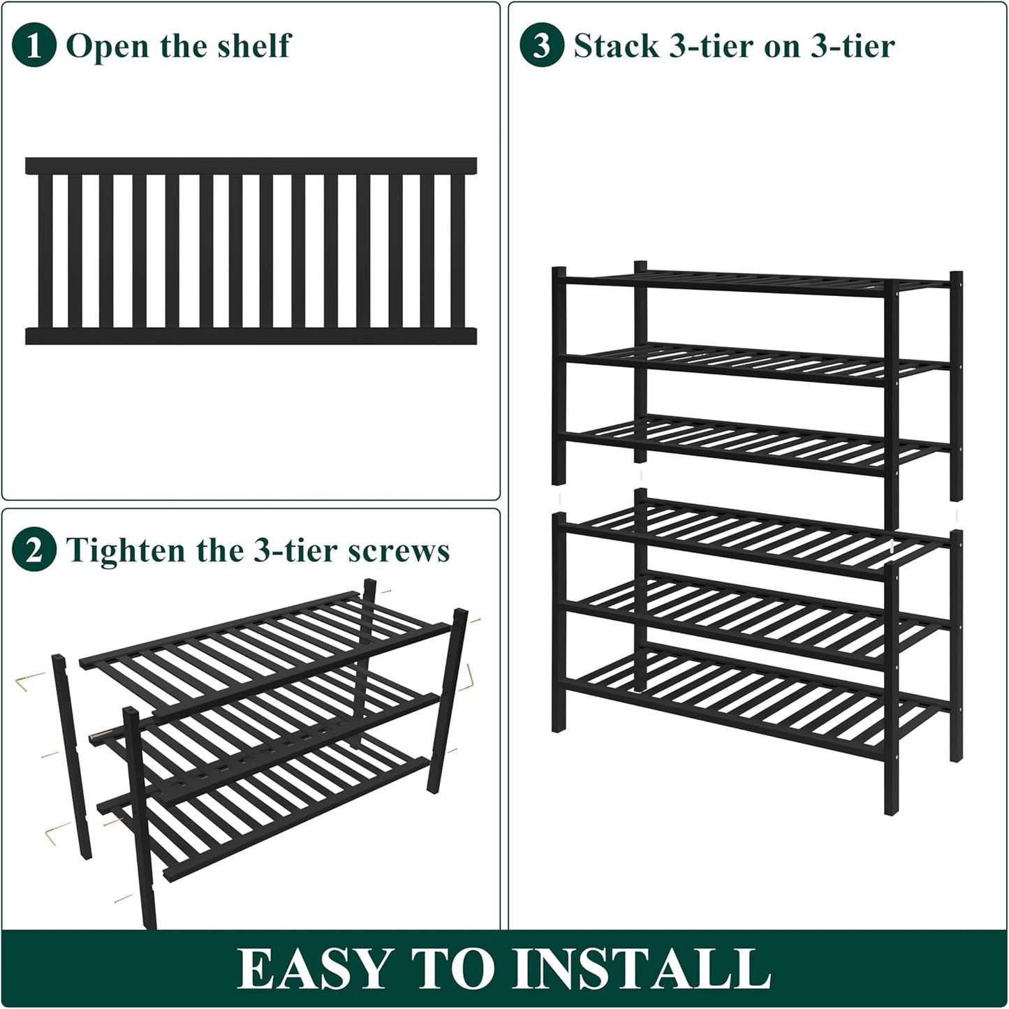 Smiry Bamboo Shoe Rack for Closet, 3 Tier Wooden Shoe Organizer, Stackable Wood Shoe Storage Shelf for Entryway, 14 Vertical Slats, One-piece Heavy-Duty Legs, 26.77"x11.02"x18.31", Natural