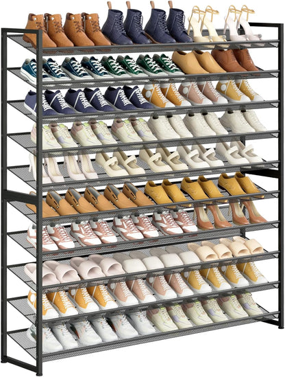 Large Shoe Rack 8 Tier Shoe Organizer, Heavy Duty Metal 4-Tier Stackable Shoe Storage Vertical Shoe Rack for Closet Front Door Entrance, Up to 50 Pairs, 44.8" W x 11.4" D x 56.7" H, Black