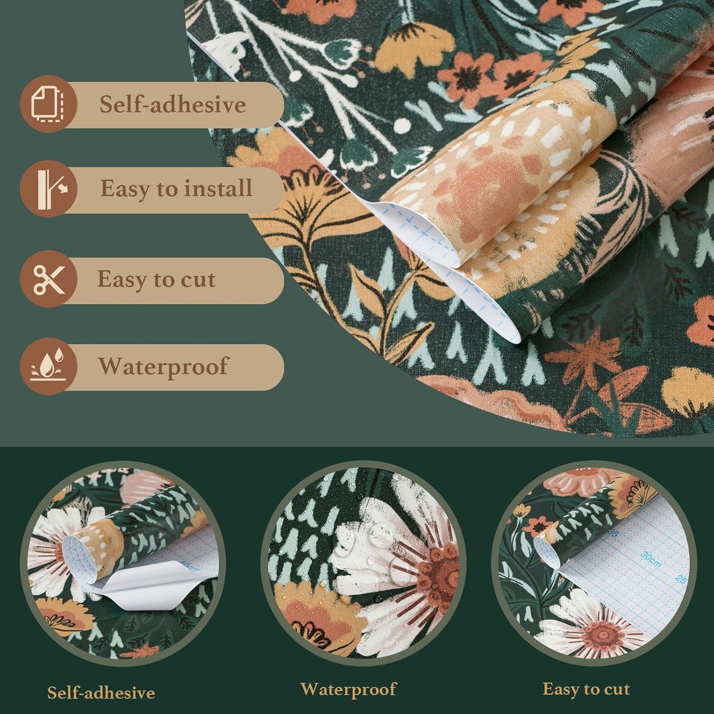 Dimoon 17.3''x78.7'' Peel and Stick Wallpaper Floral Cute Contact Paper Vintage Village Country Cottage Wallpaper Farmhouse Yellow Beige Renter Friendly Geometry Waterproof Embossed Kitchen Bedroom