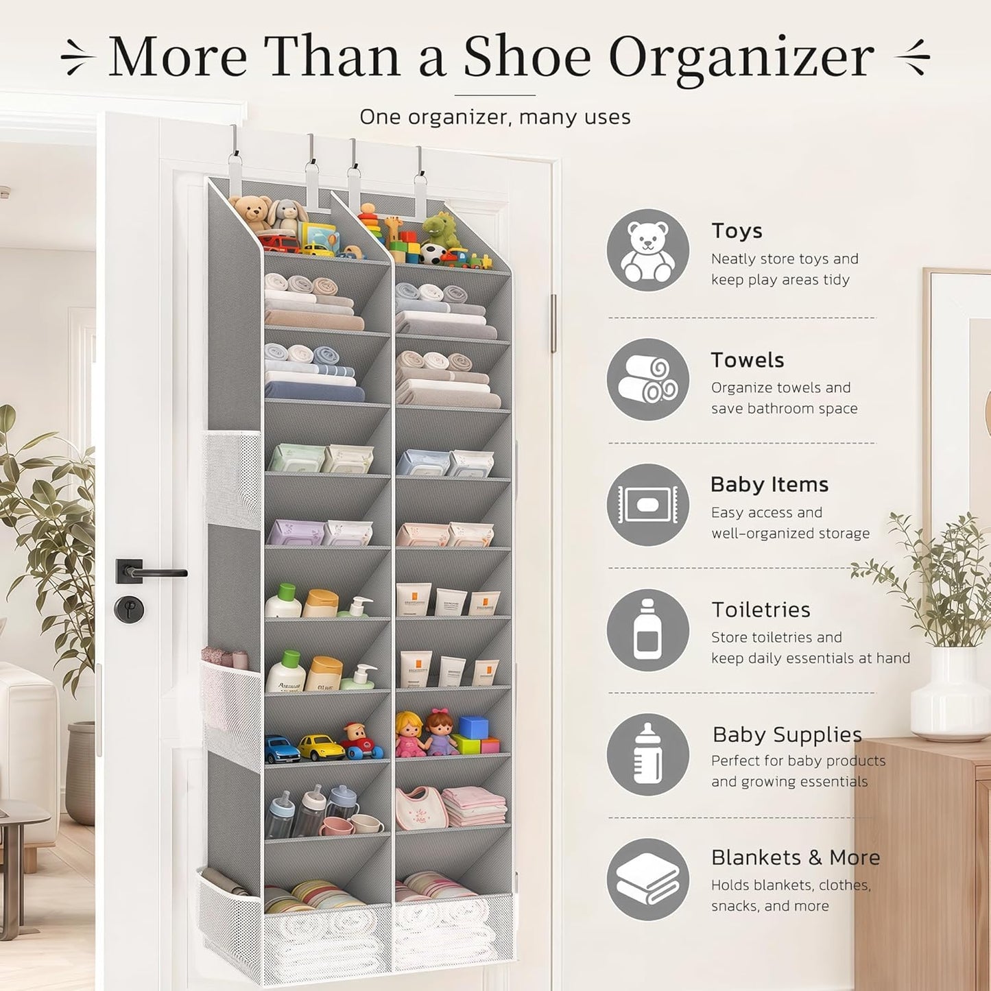 Criusia Over the Door Shoe Organizer, 20-30 Pairs Heavy-Duty Hanging Shoe Storage with Large Pockets, 10-Tier Door Shoe Rack with 4 Hooks for Sneakers Sandals Heels Boots (Black)