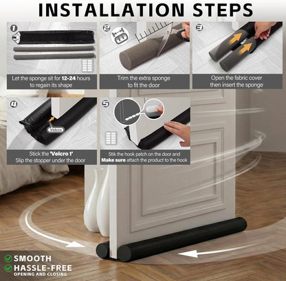 MAXTID Under Door Draft Stopper for Bottom of Doors 38" Black Door Blocker Noise ReducerLight Cold Air Guard Breeze Sound Proof Door Sweep Weather Stripping Door Seal Insulation Strip Gap Filler